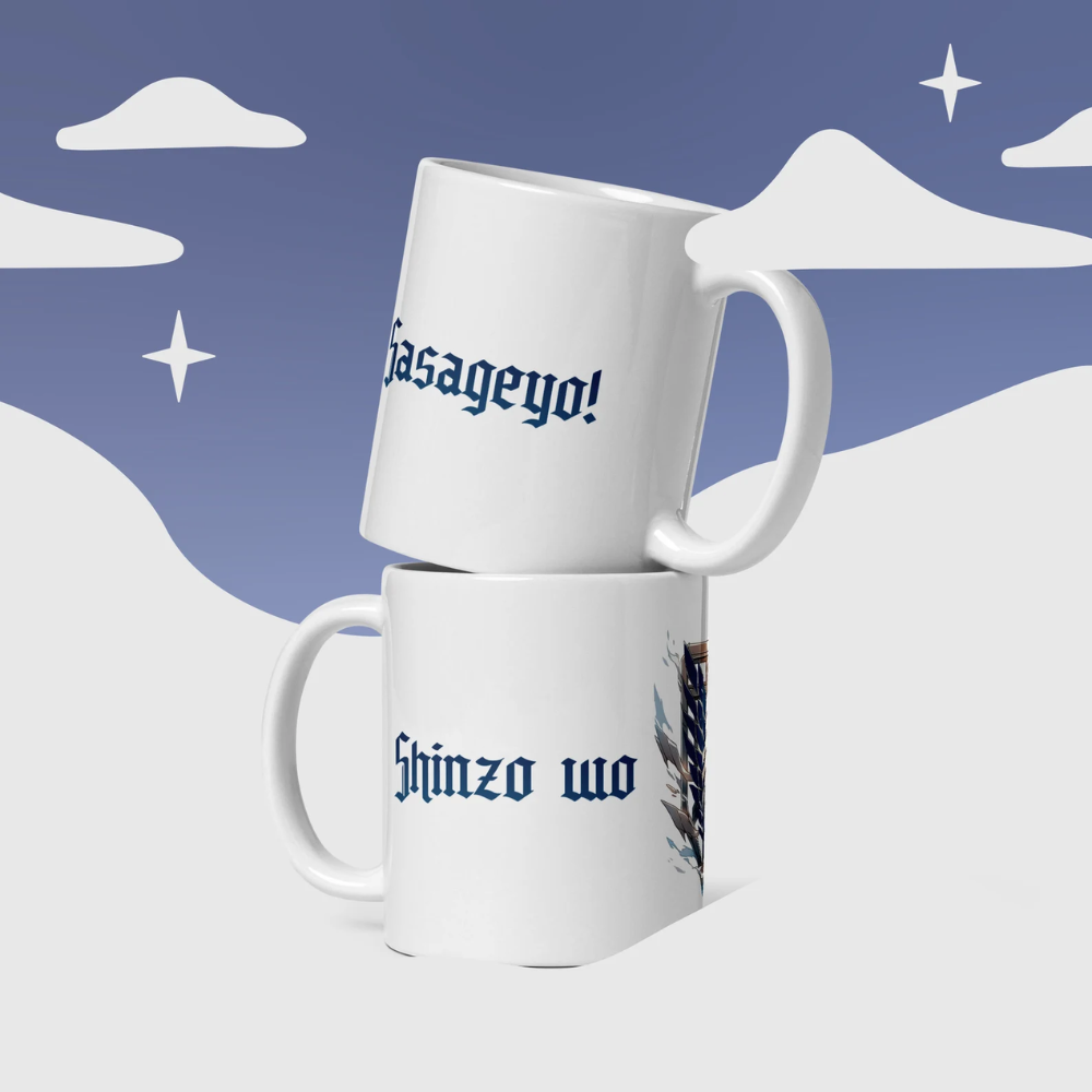 Attack on Titan Anime Coffee Mug 11oz Ceramic Handmade Gift Anime Accessories Mug Phrase Shinzo wo Sasageyo Epic Gift Sublimation