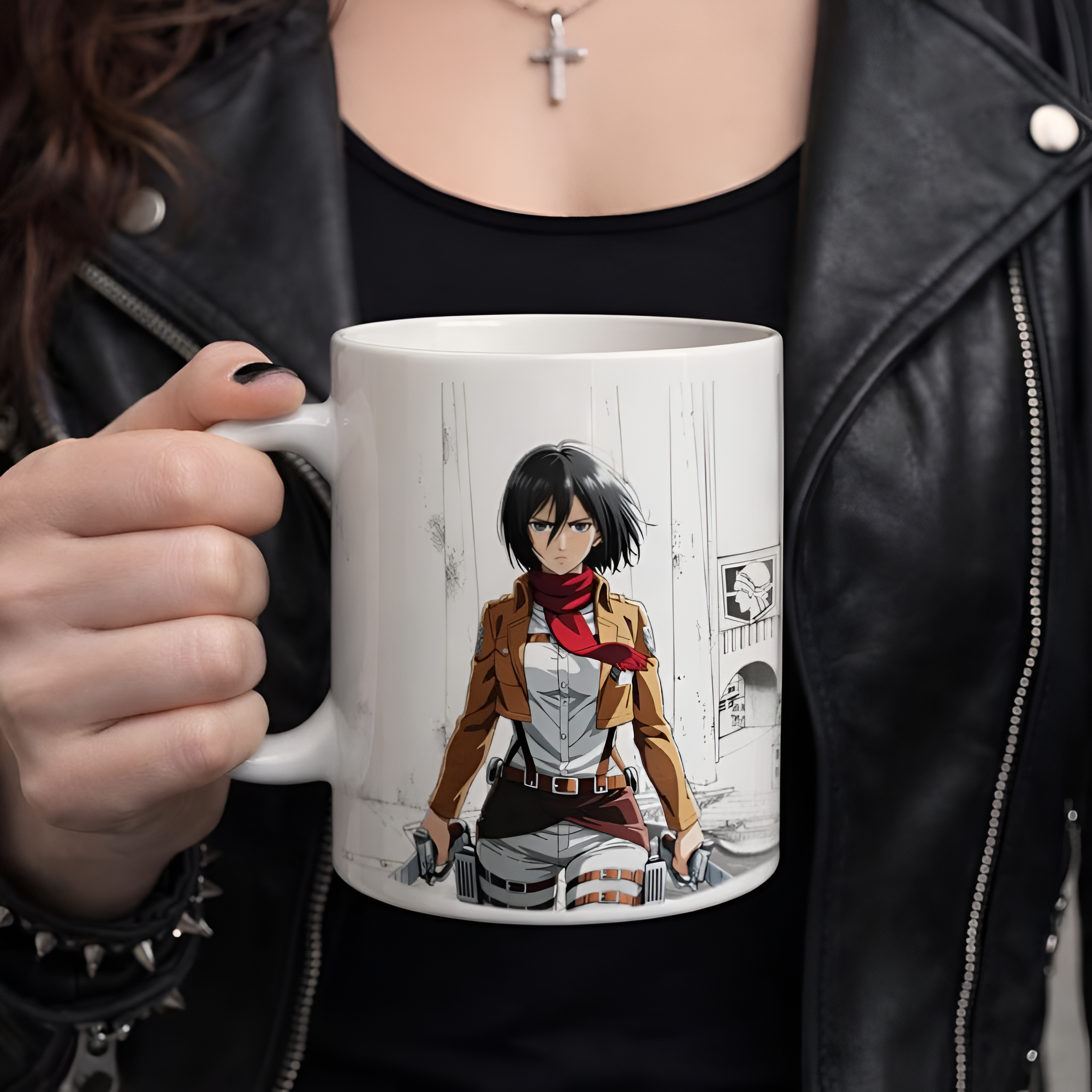 Attack on Titan Anime Ceramic Mug, Manga Style Coffee Cup, Survey Corps Design