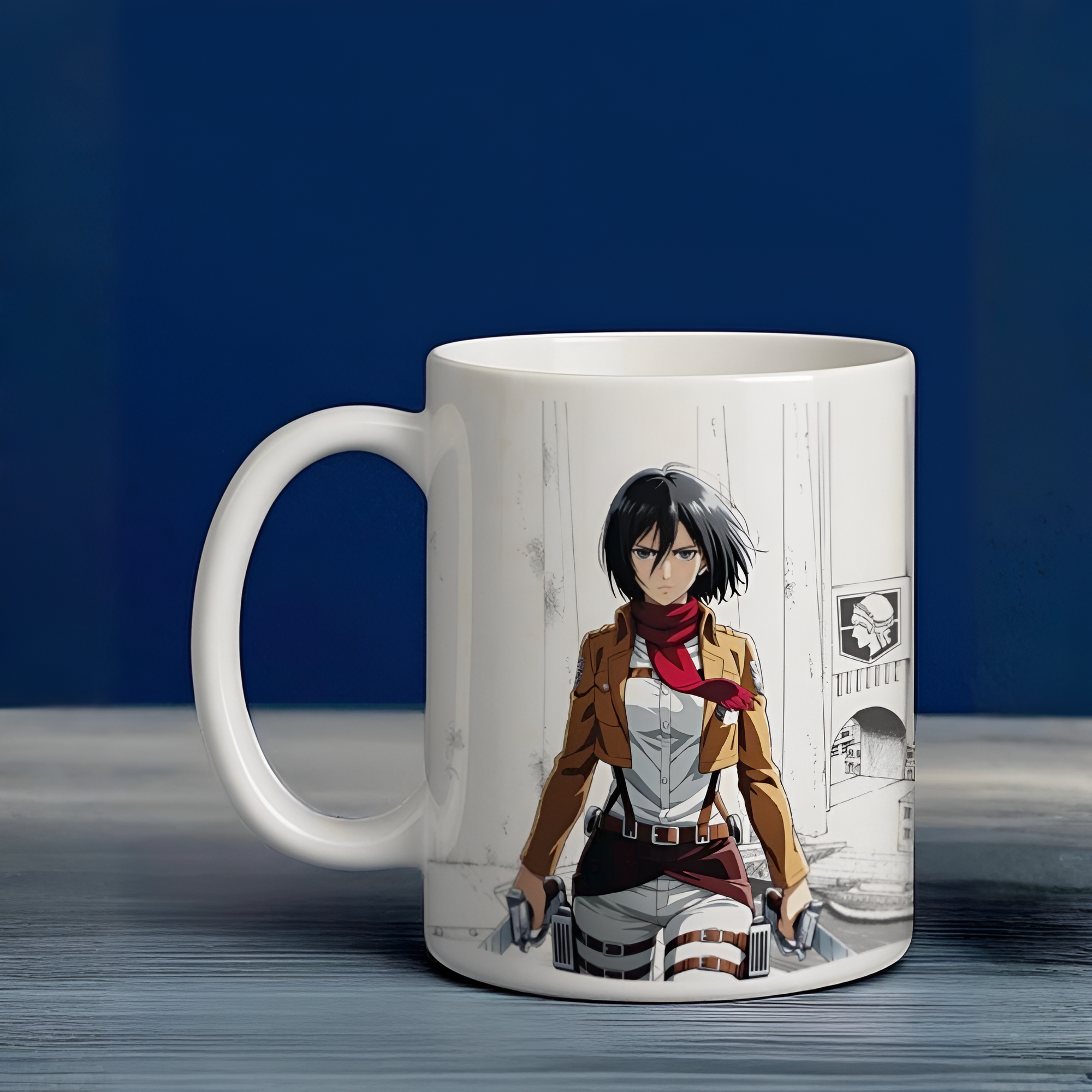 Attack on Titan Anime Ceramic Mug, Manga Style Coffee Cup, Survey Corps Design