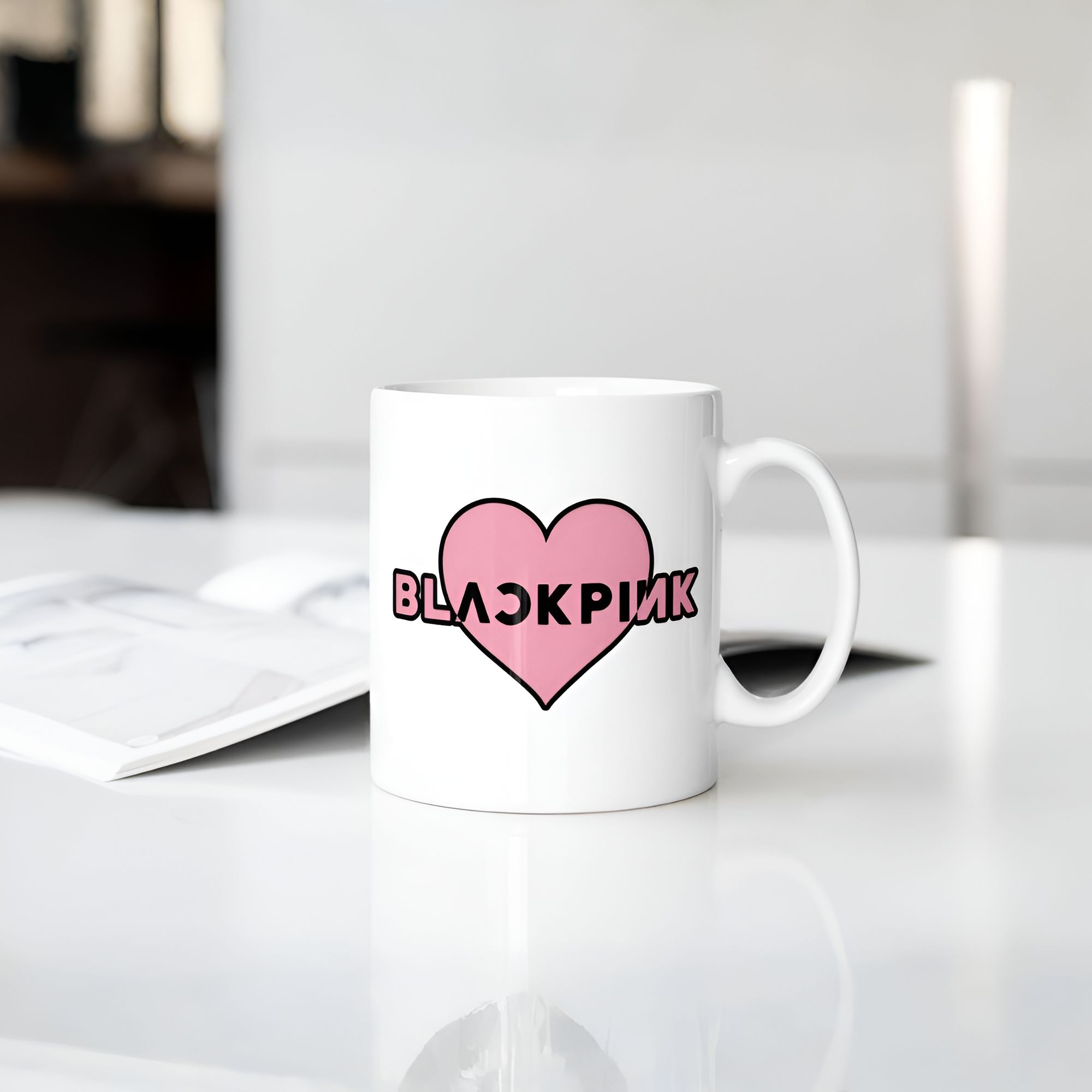 Kpop Fan Mug, BlackPink Heart Coffee Cup, 11oz Ceramic Tea Cup