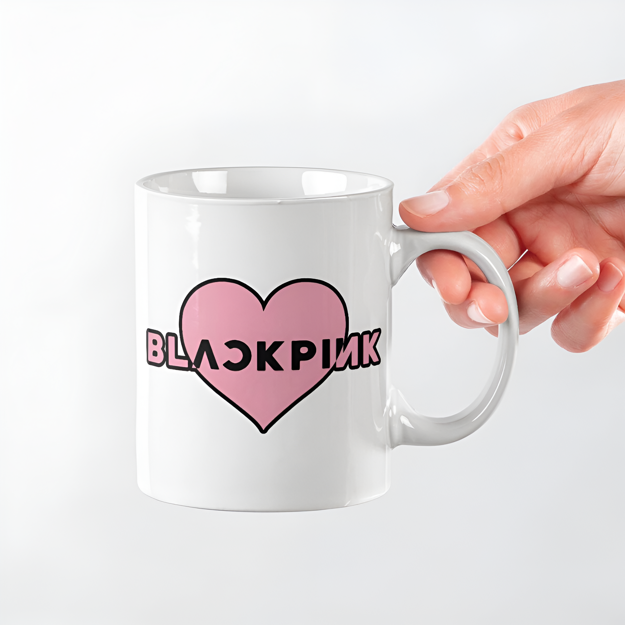 Kpop Fan Mug, BlackPink Heart Coffee Cup, 11oz Ceramic Tea Cup