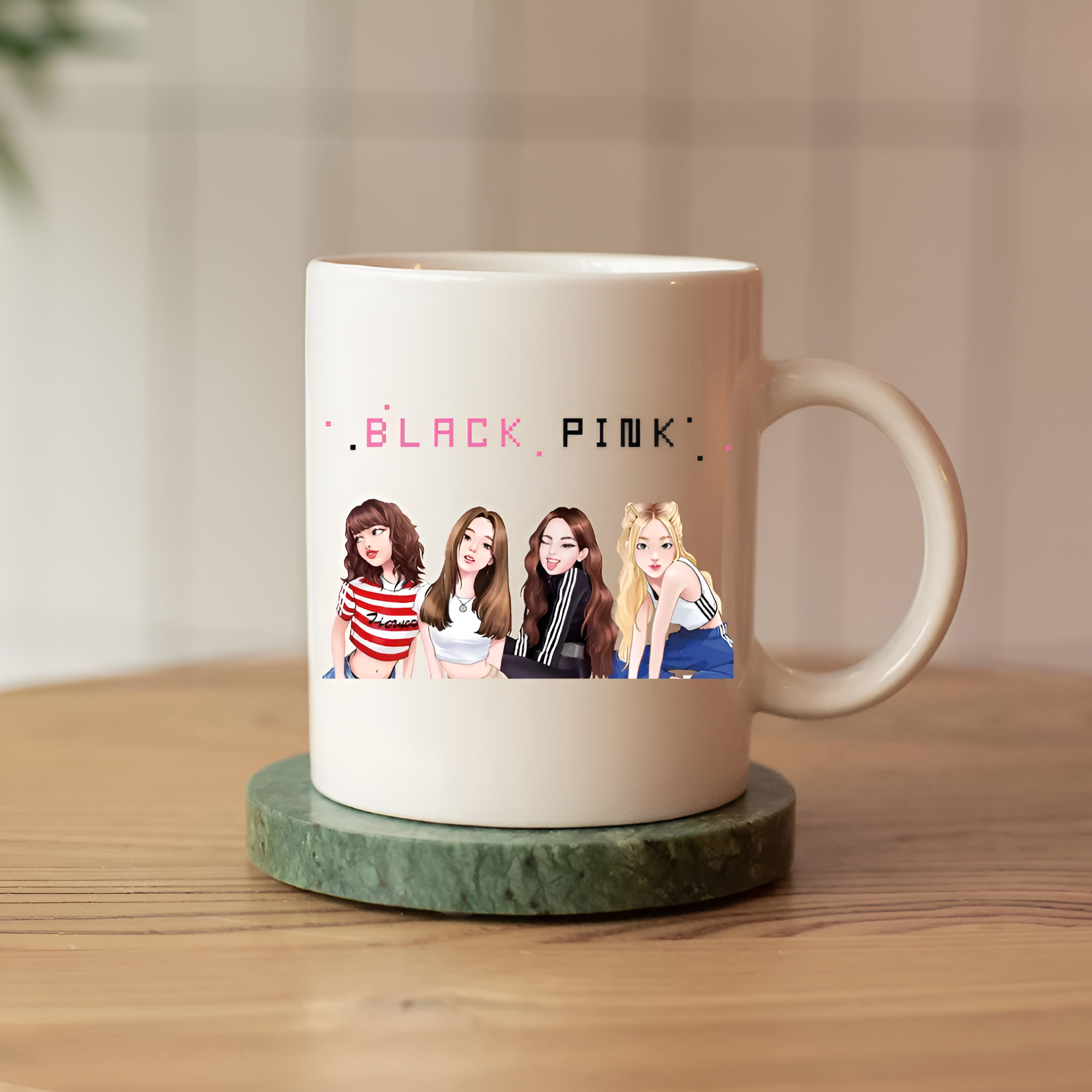 BlackPink Ceramic Coffee Mug, KPOP Fan Gift, Black Pink Cartoon Characters 11 oz Cup