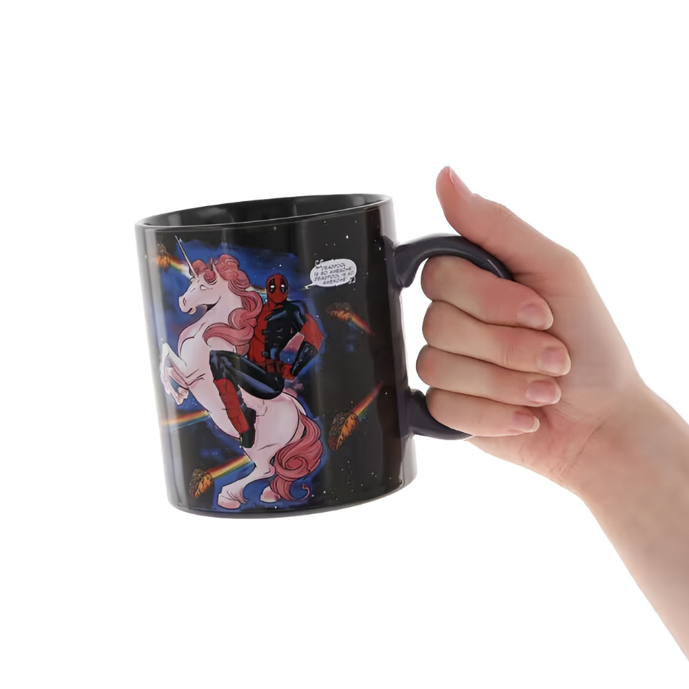 Deadpool Themed Coffee Mug With Unicorn And Space Design 