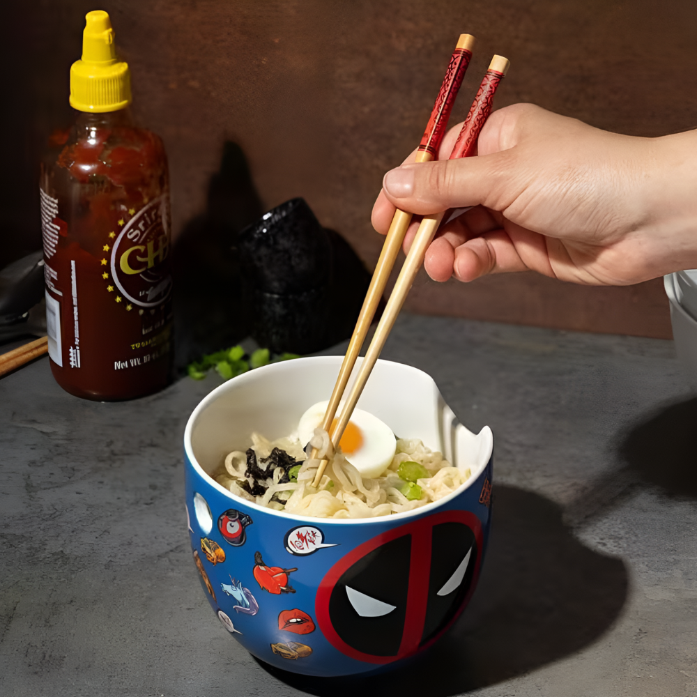 20oz Deadpool Themed Ceramic Ramen Bowl Set With Chopsticks
