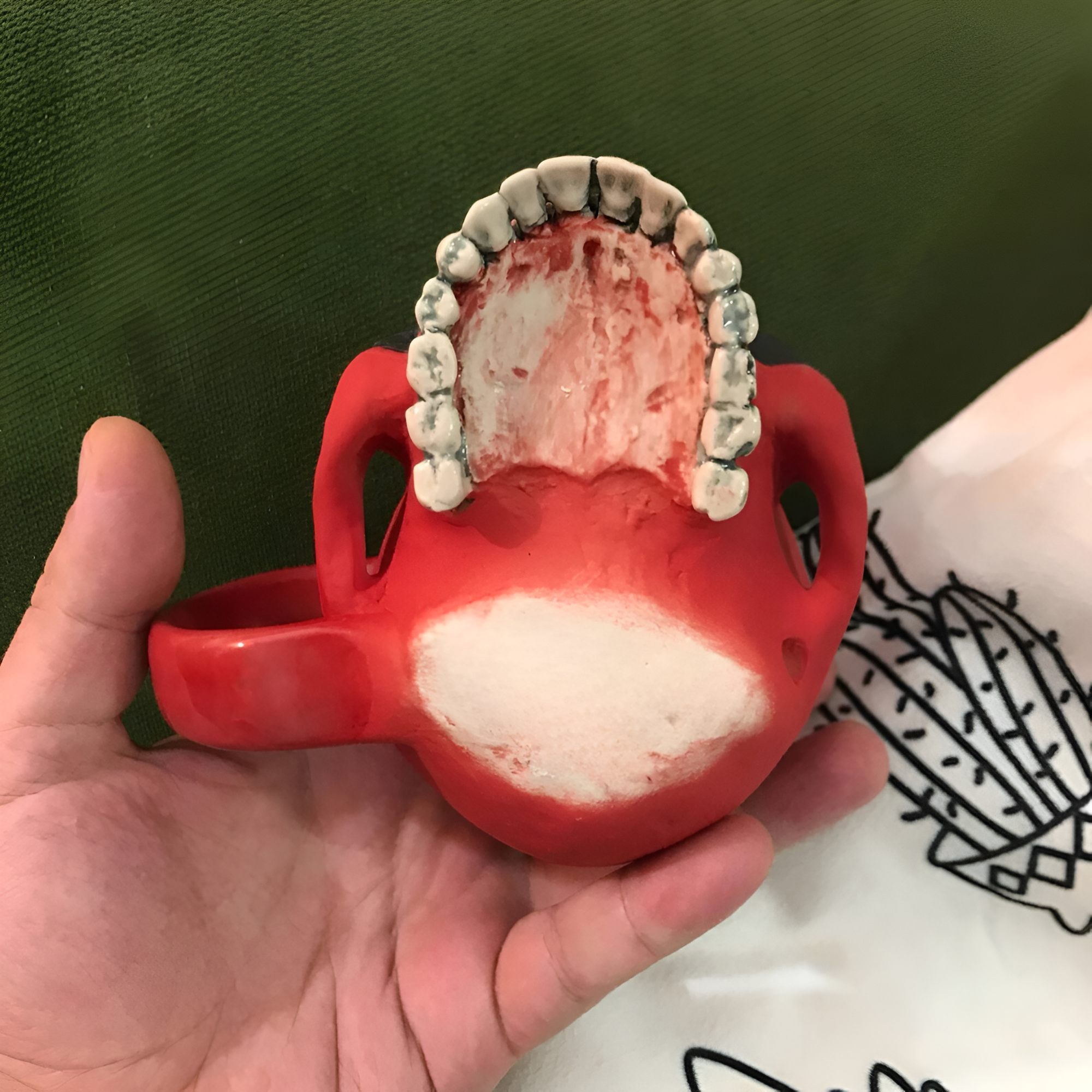 Deadpool Skull Ceramic Mug Handmade Matte Red and Black Coffee Cup