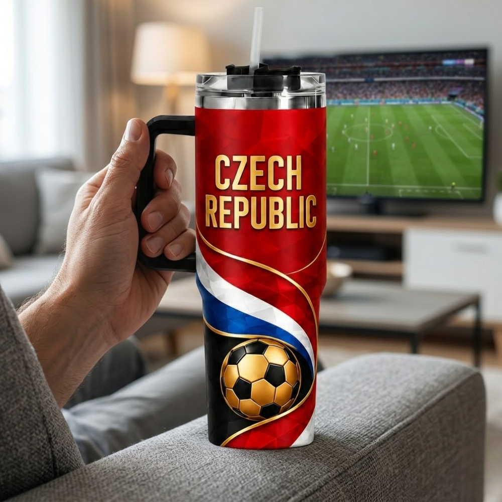 FIFA 2026 Czech Republic Football Sports All Over Printed 40oz Tumbler With Straw And Lid