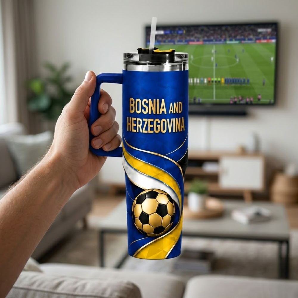 FIFA 2026 Bosnia and Herzegovina Football Sports All Over Printed 40oz Tumbler With Straw And Lid