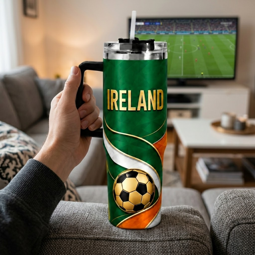 FIFA 2026 Ireland Football Sports All Over Printed 40oz Tumbler With Straw And Lid