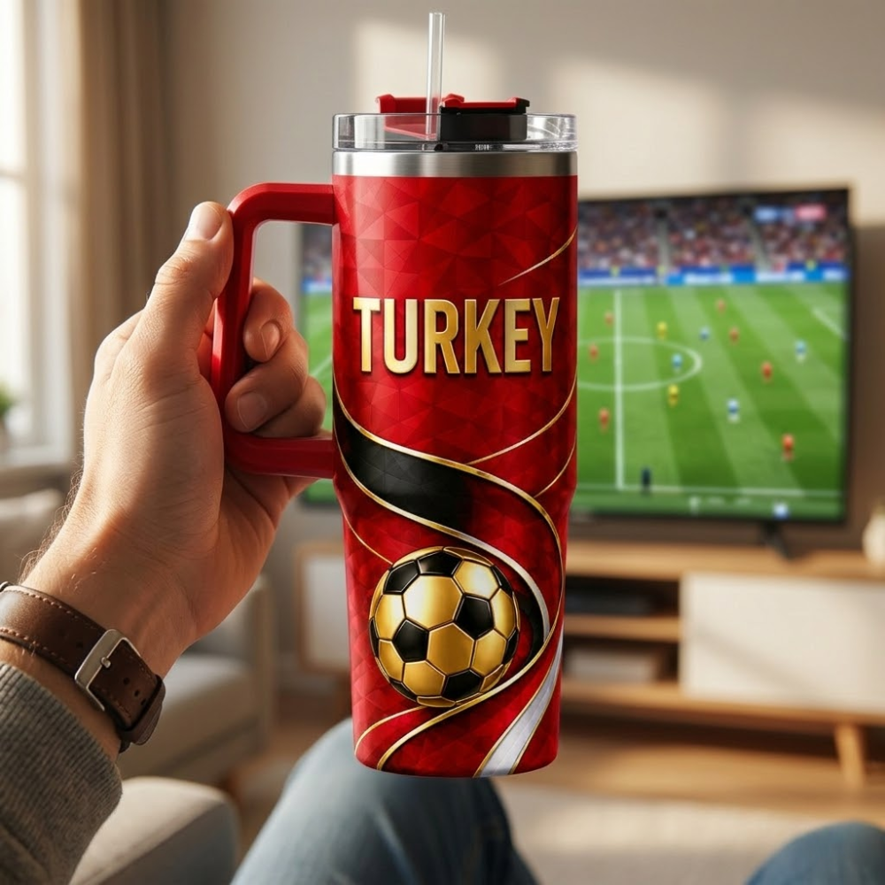 FIFA 2026 Turkey Football Sports All Over Printed 40oz Tumbler With Straw And Lid