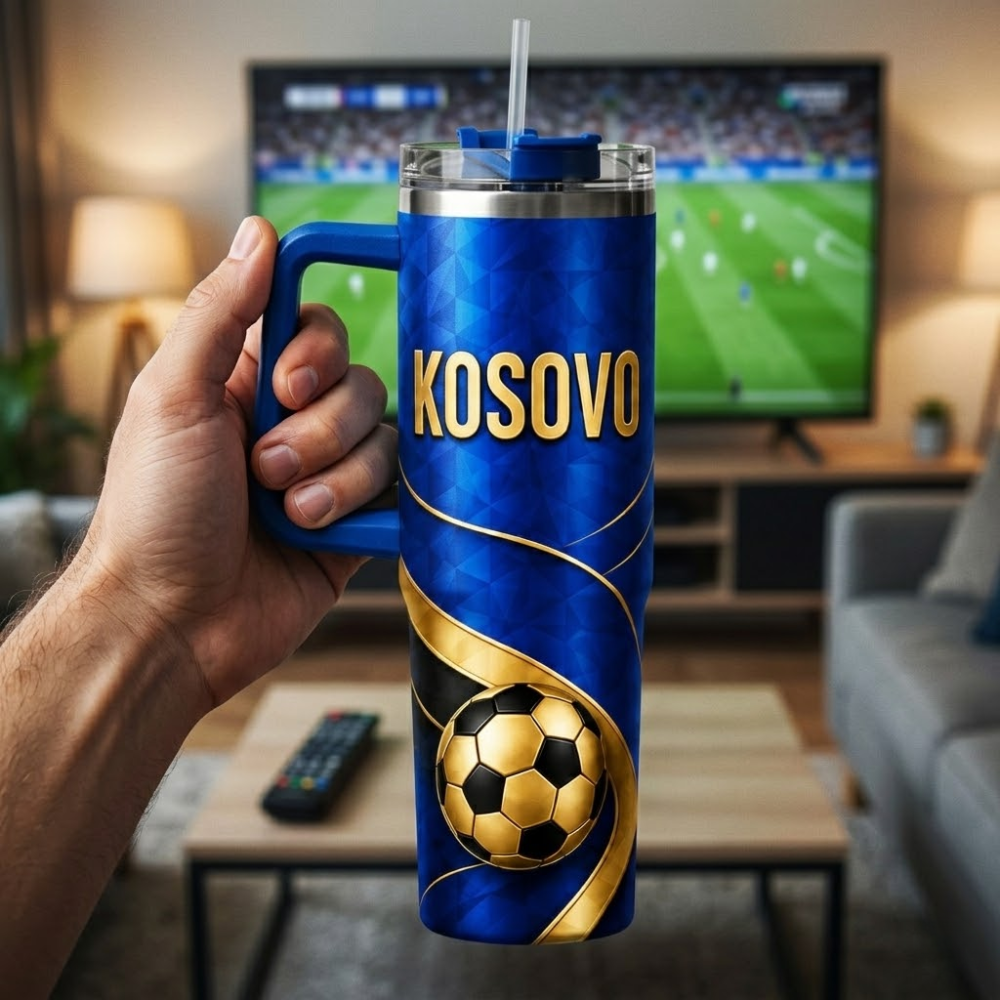FIFA 2026 Kosovo Football Sports All Over Printed 40oz Tumbler With Straw And Lid