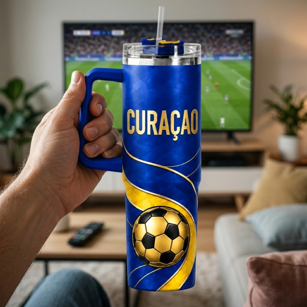 FIFA 2026 Curaçao Football Sports All Over Printed 40oz Tumbler With Straw And Lid