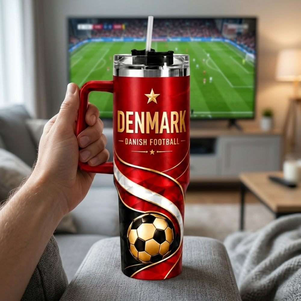 FIFA 2026 Denmark Football Sports All Over Printed 40oz Tumbler With Straw And Lid