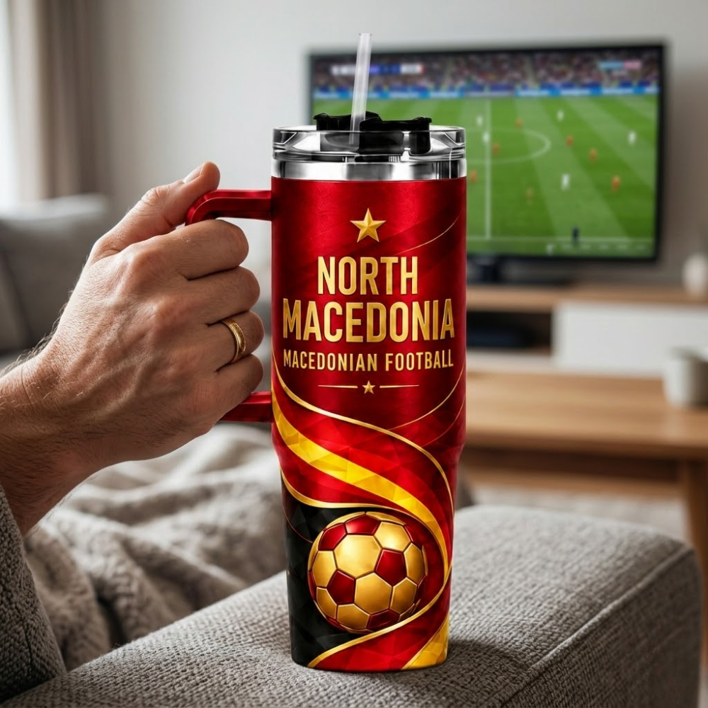 FIFA 2026 North Macedonia Football Sports All Over Printed 40oz Tumbler With Straw And Lid