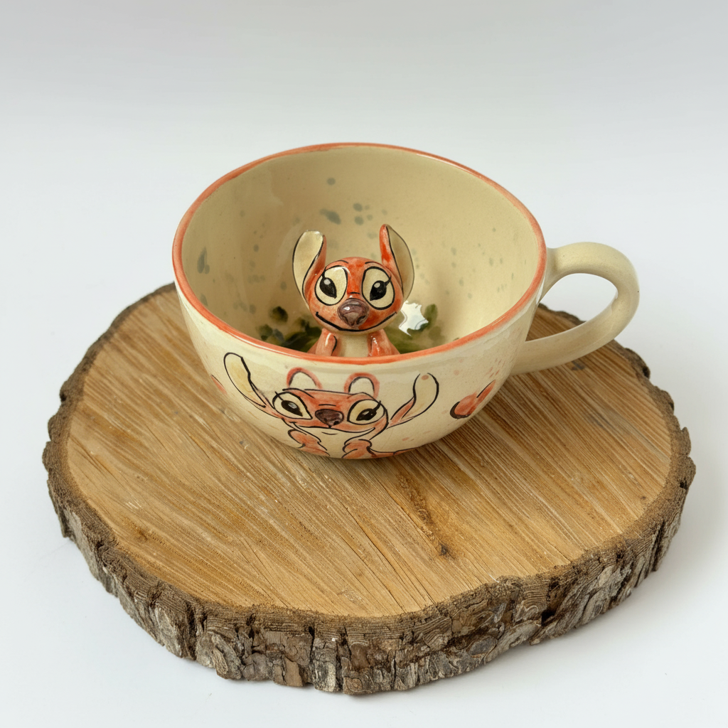 Handmade Pink Ceramic Character Coffee Mug