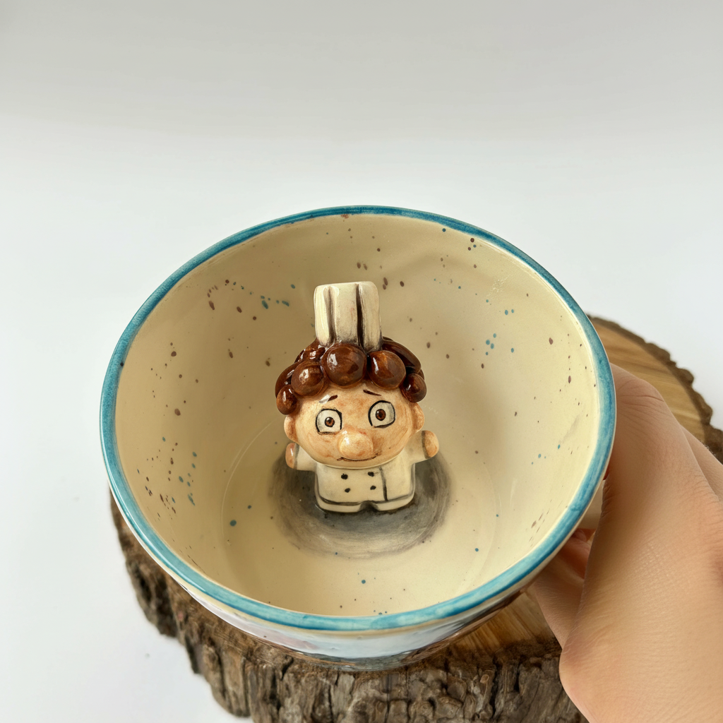 Handmade Ceramic Mug With Painted Chefs