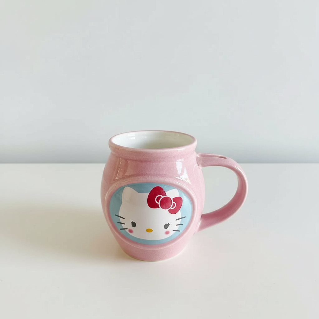 Vintage Hello Kitty Pink Ceramic Balloon Mug Sanrio 2000s
