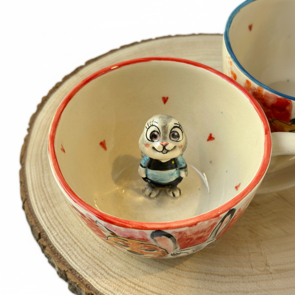 Handmade Cartoon Fox And Rabbit Ceramic Mugs