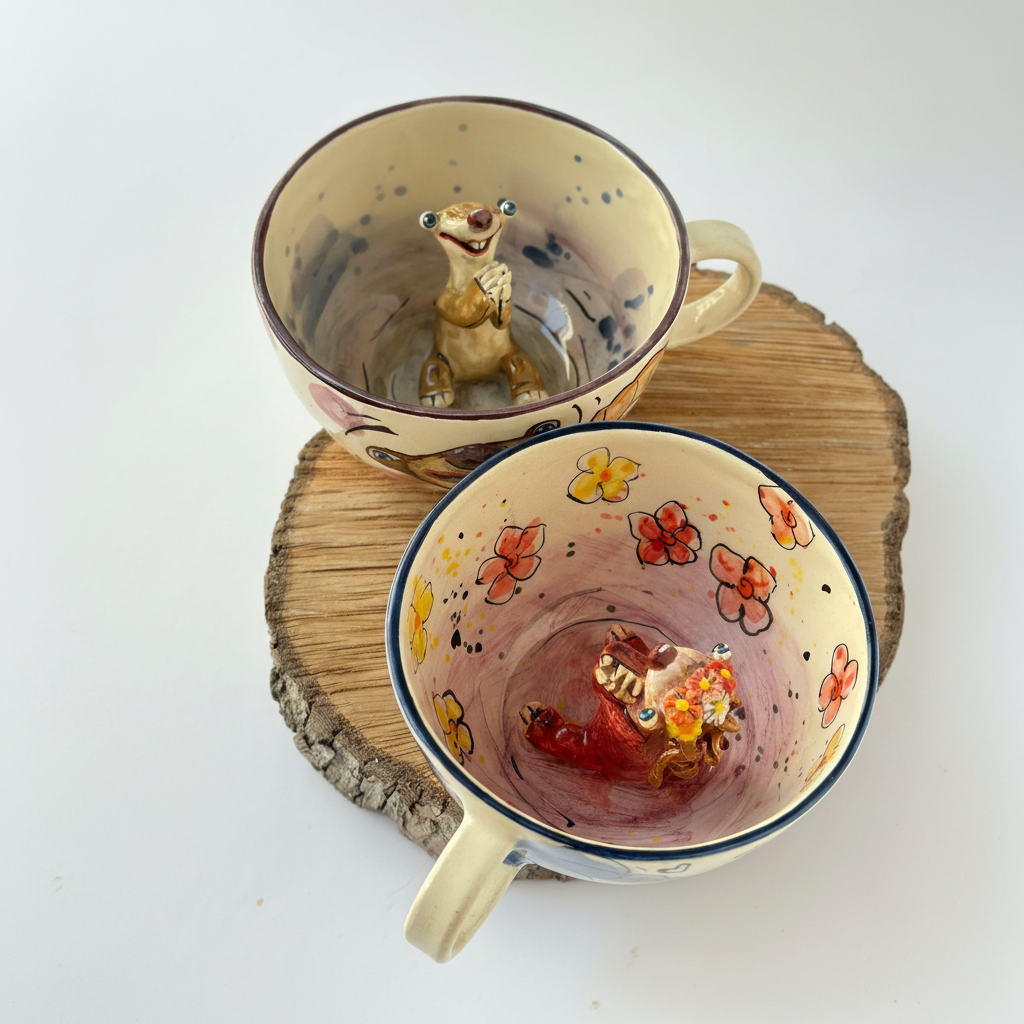 Handmade Natural Ceramic Couple Tea Mug Set