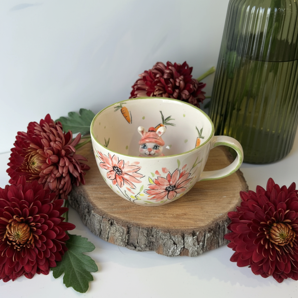 Handcrafted Ceramic Coffee Mug With Rabbit Design