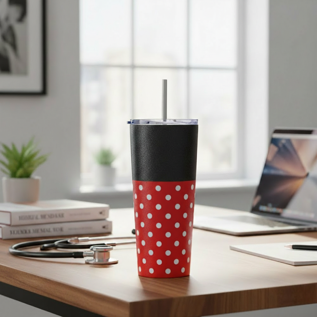 Triple Insulated Polka Dot Tumbler With Straw Lid