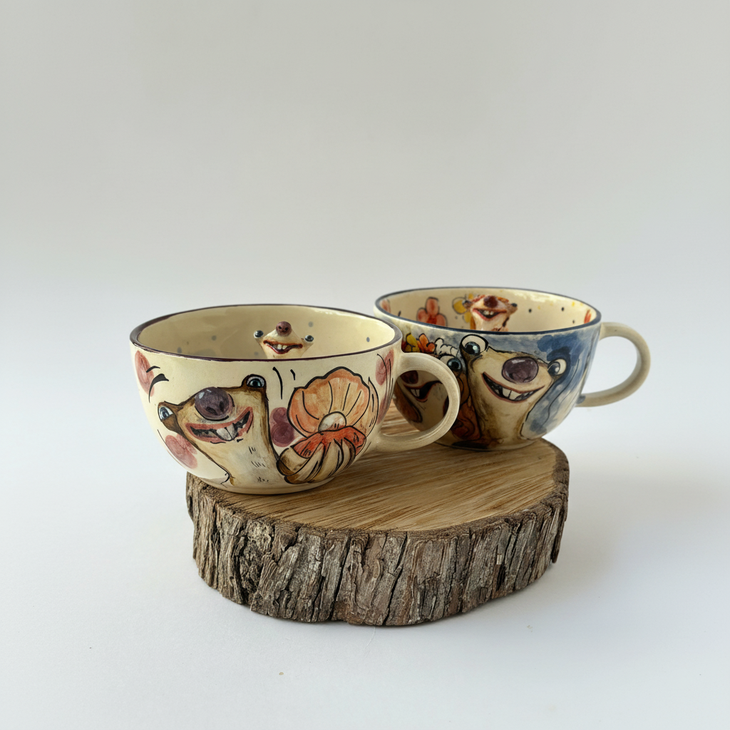 Handmade Natural Ceramic Couple Tea Mug Set