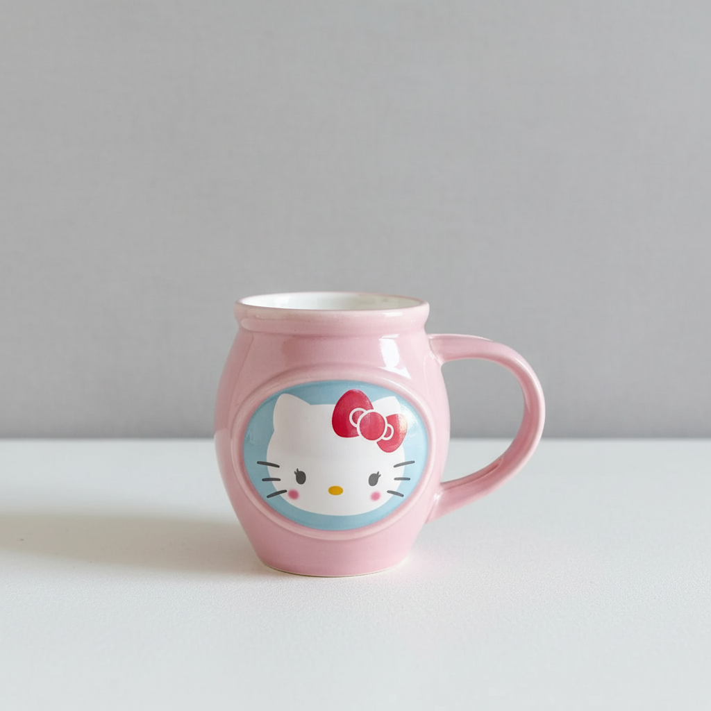 Vintage Hello Kitty Pink Ceramic Balloon Mug Sanrio 2000s