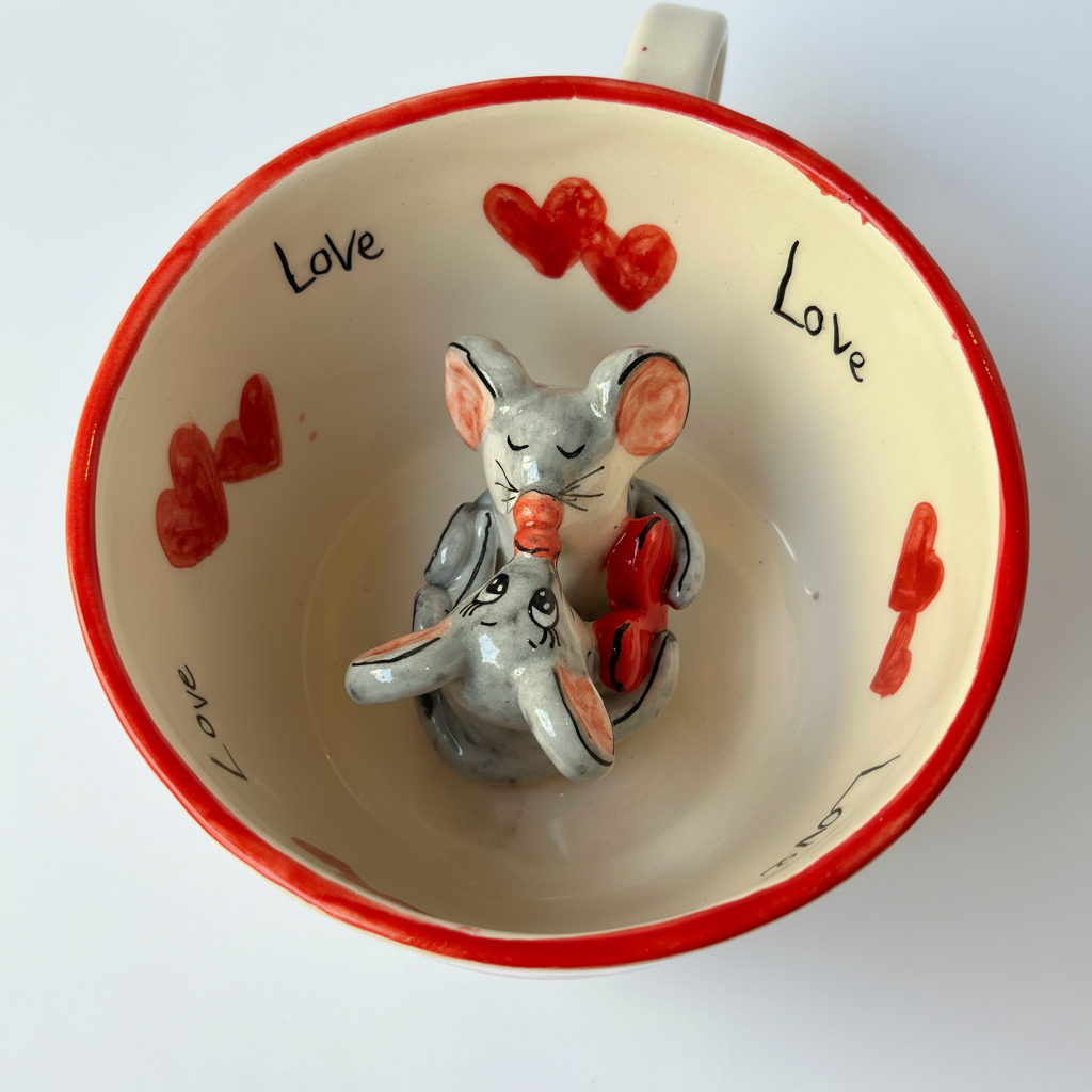 Handmade Ceramic Coffee Mug With Small Rodents