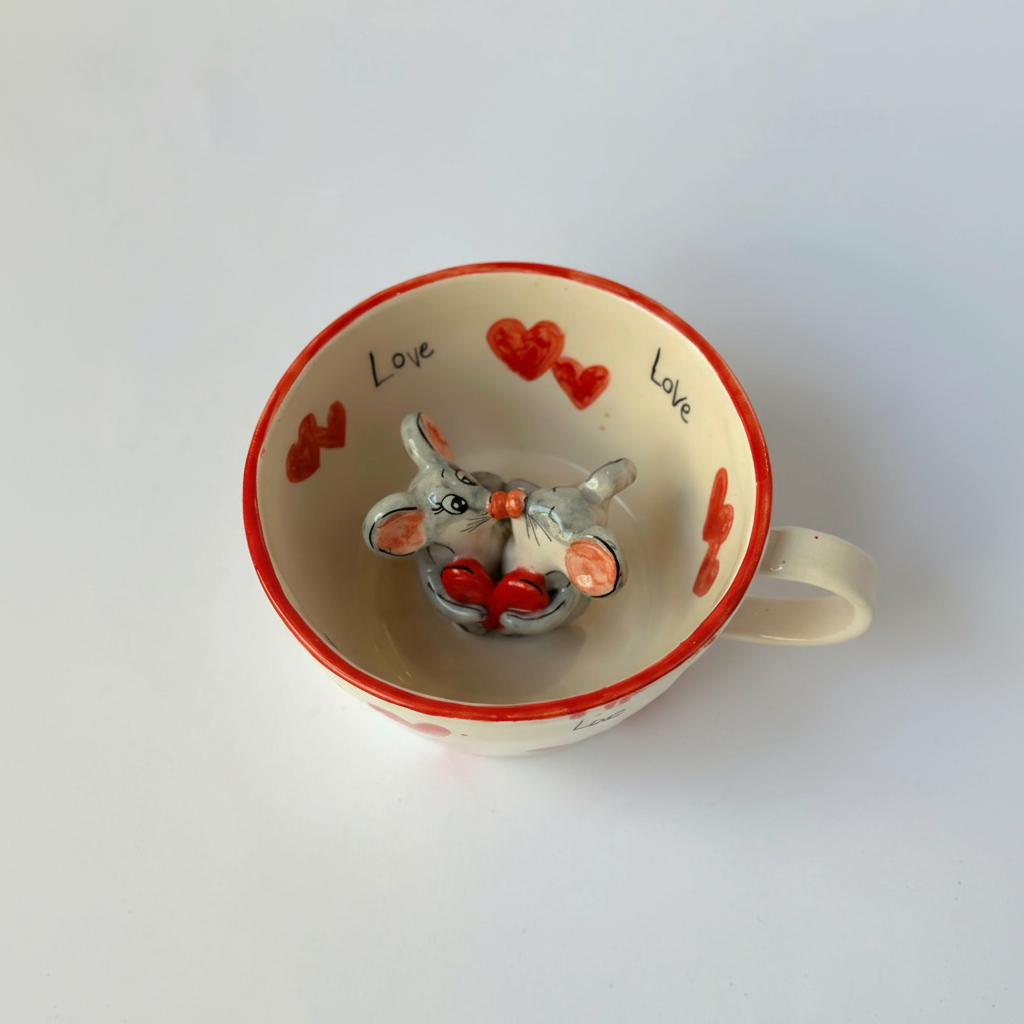 Handmade Ceramic Coffee Mug With Small Rodents