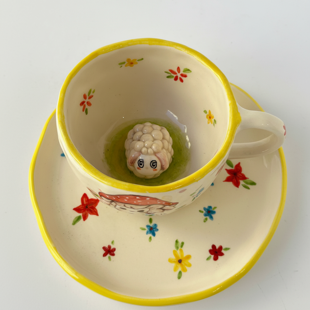 Handmade Ceramic Sheep Mug And Plate Set
