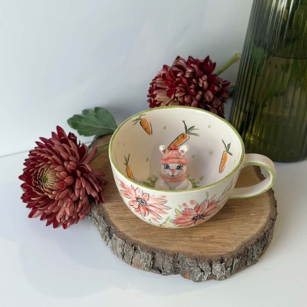 Handcrafted Ceramic Coffee Mug With Rabbit Design