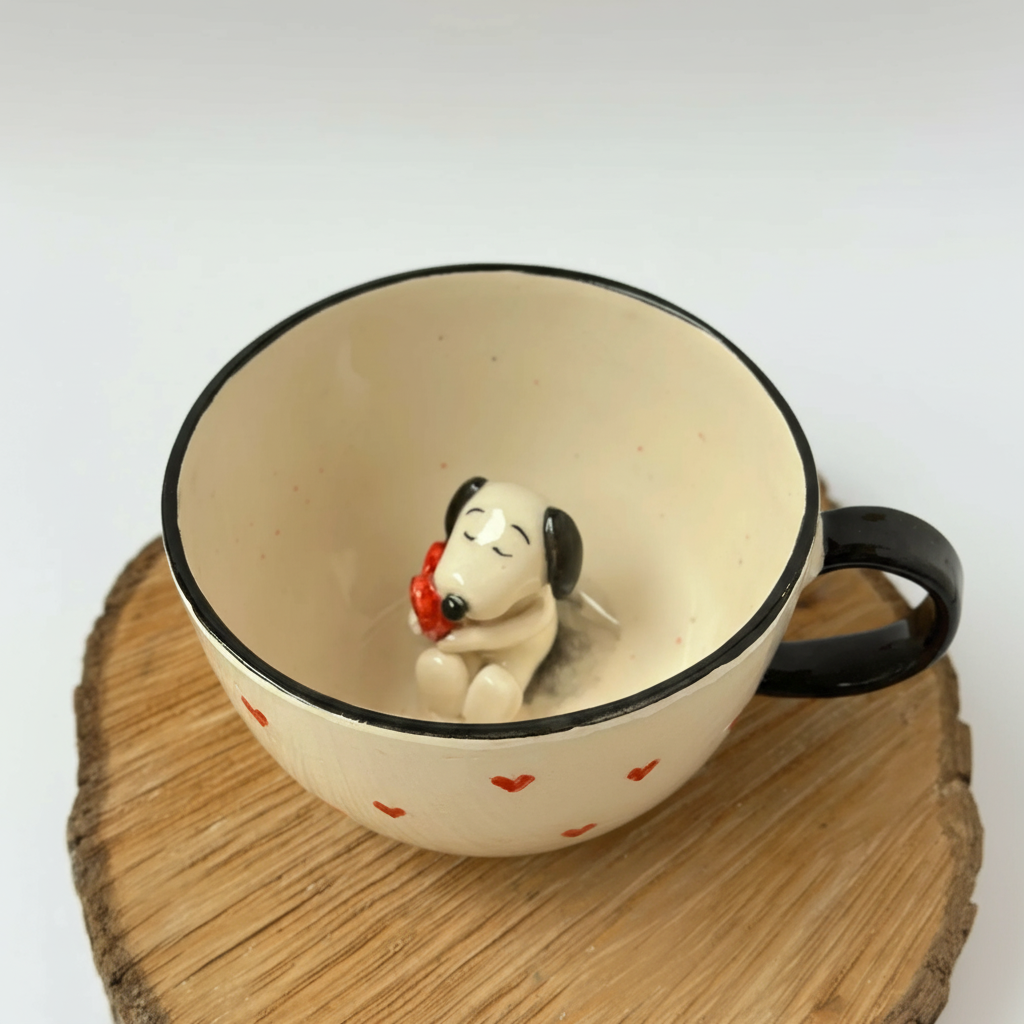 Handmade Ceramic Coffee Mug With Cartoon Drawing