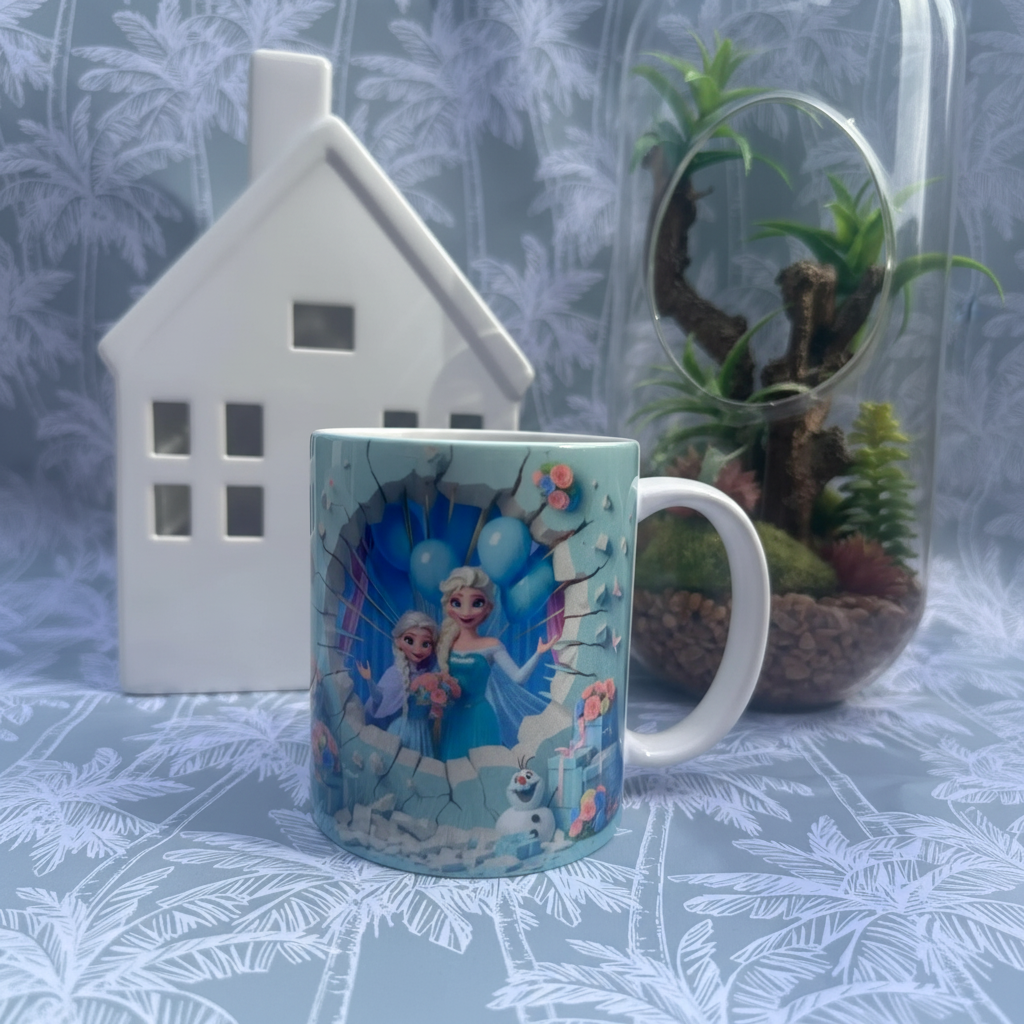 Frozen Inspired Ceramic Mug With Anna And Olaf Design Printed