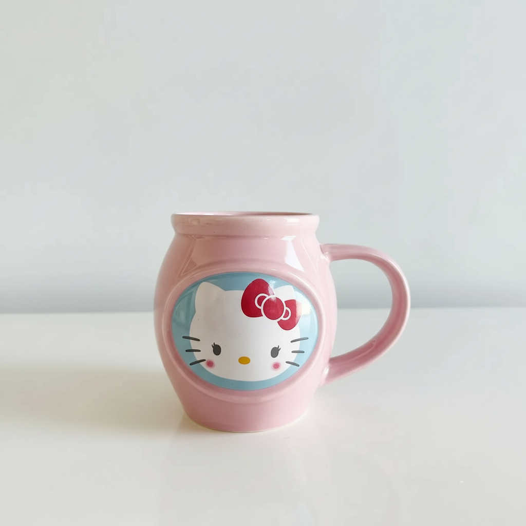 Vintage Hello Kitty Pink Ceramic Balloon Mug Sanrio 2000s