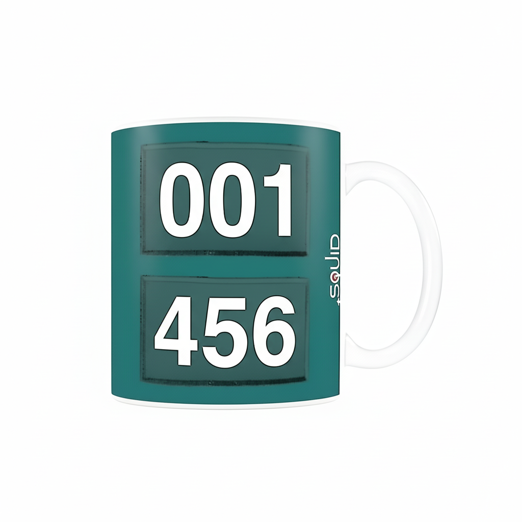 Squid Game Themed Coffee Mug With Player Numbers 001 And 456 Print