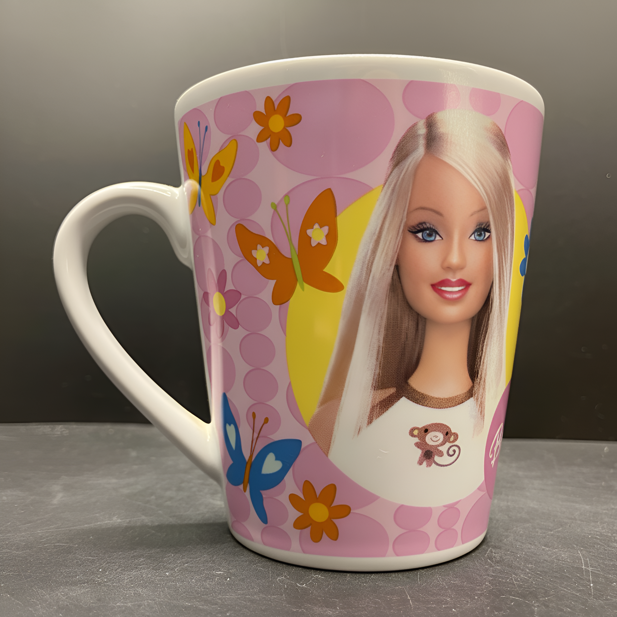 Vintage 2005 Barbie Mug Rabbit, Flowers and Butterflies Stoneware