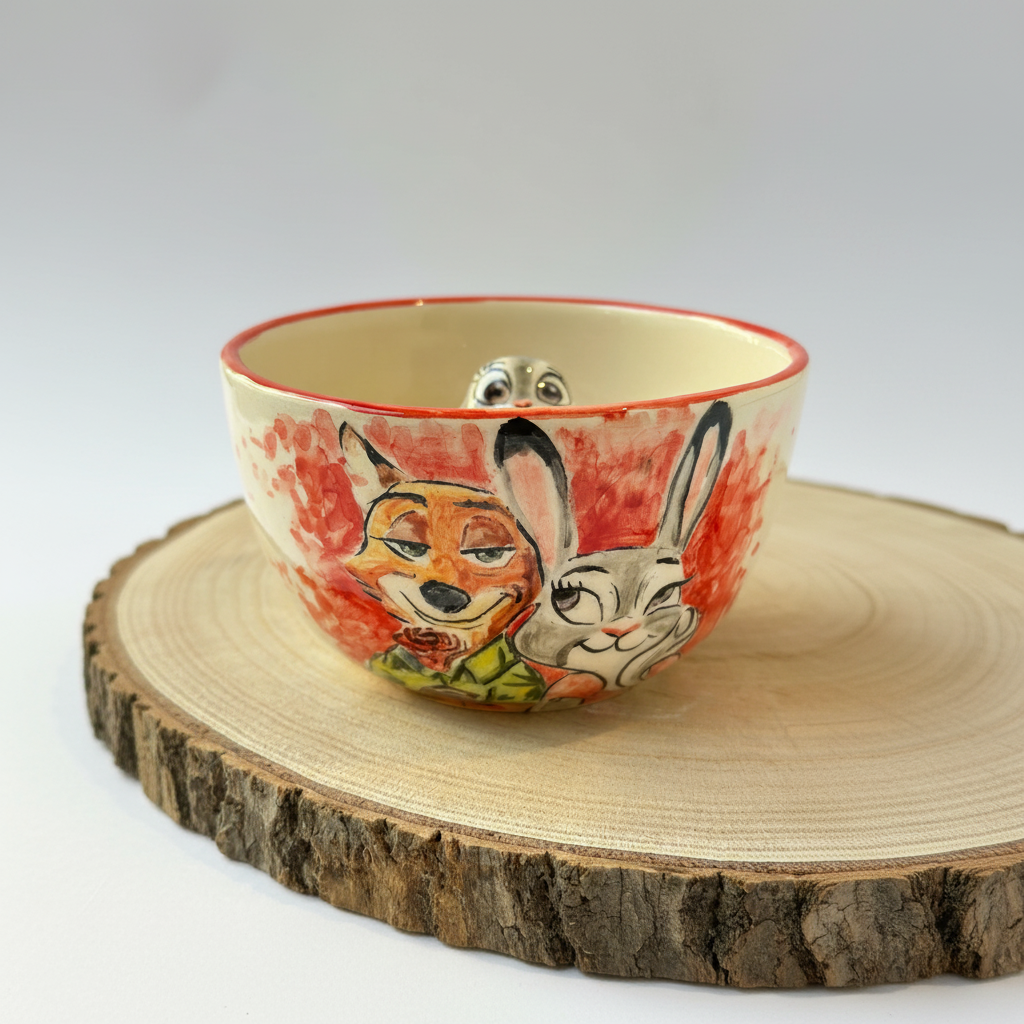 Handmade Cartoon Fox And Rabbit Ceramic Mugs