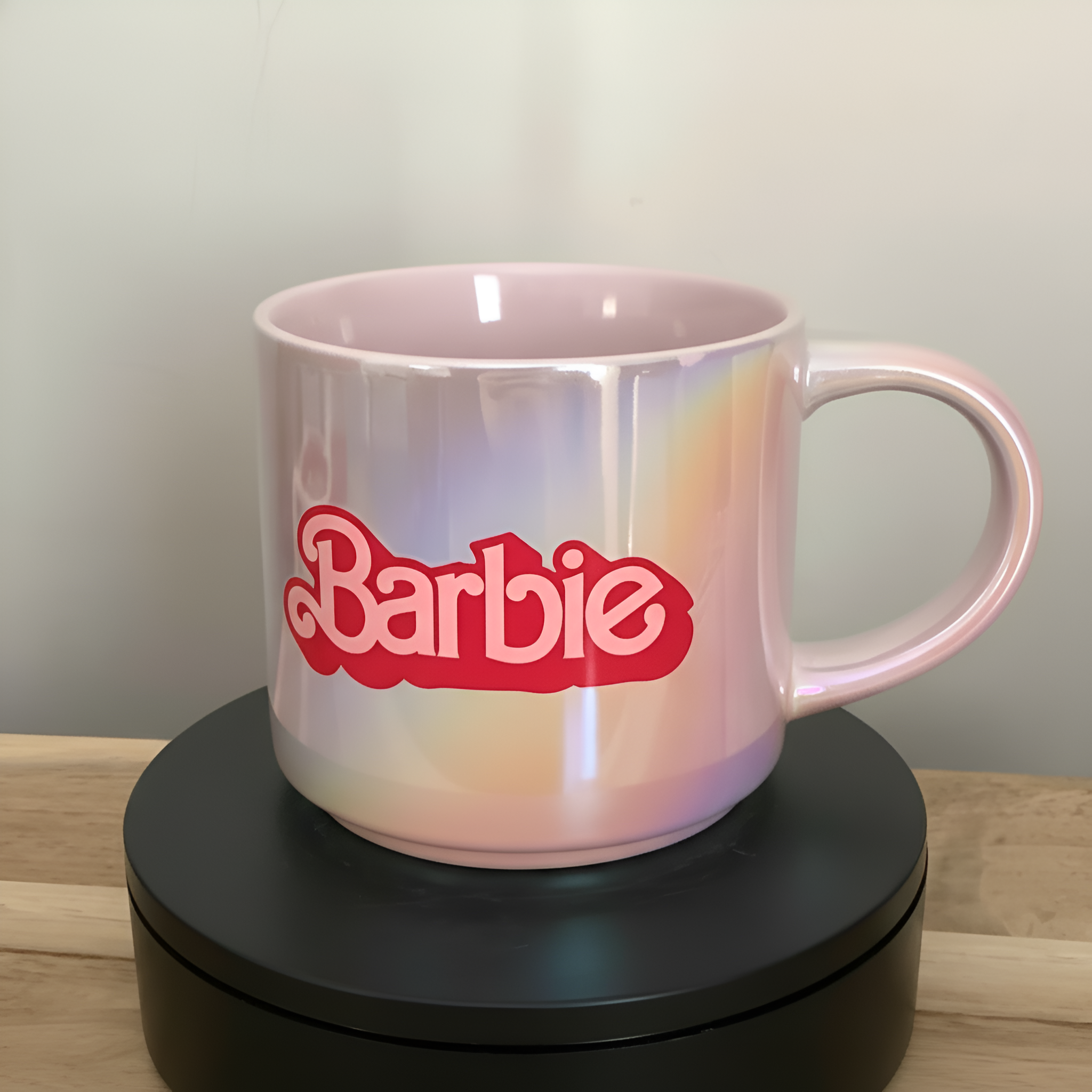 Iridescent Pink Barbie Coffee Mug Cute Shiny Ceramic Cup for Girls