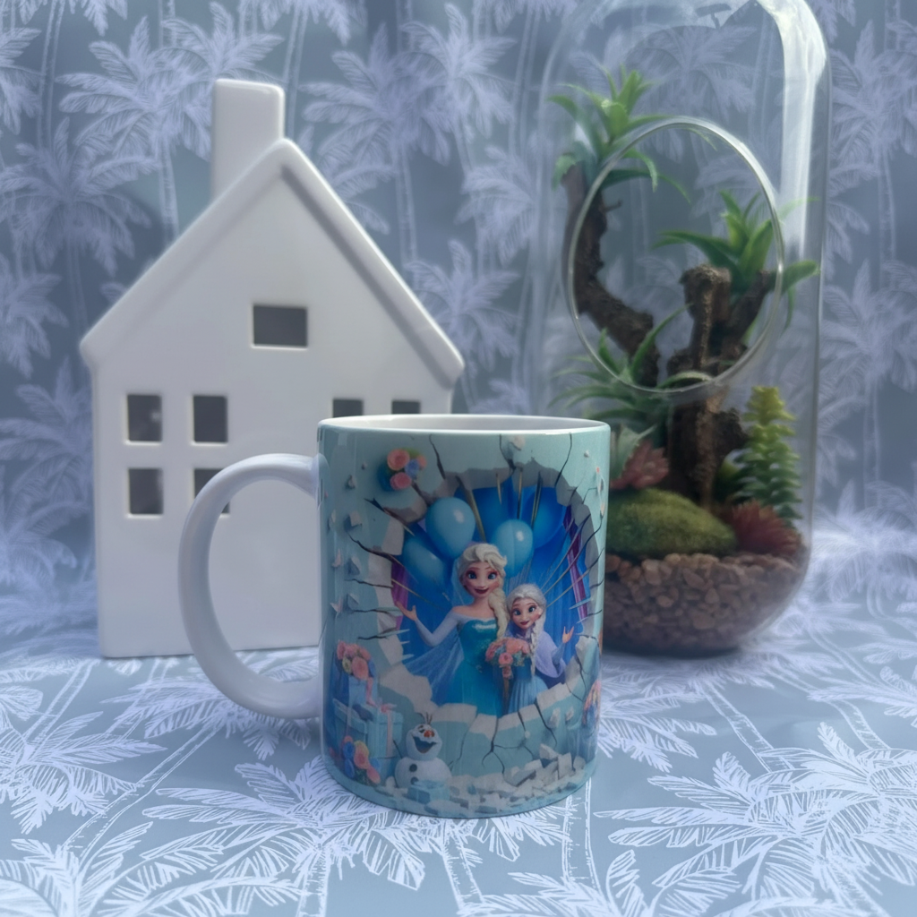 Frozen Inspired Ceramic Mug With Anna And Olaf Design Printed
