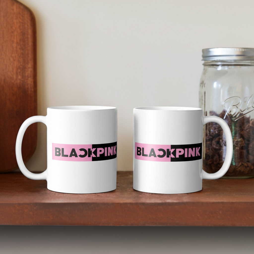 Blackpink Ceramic Coffee Mug With Pink Rectangle Design