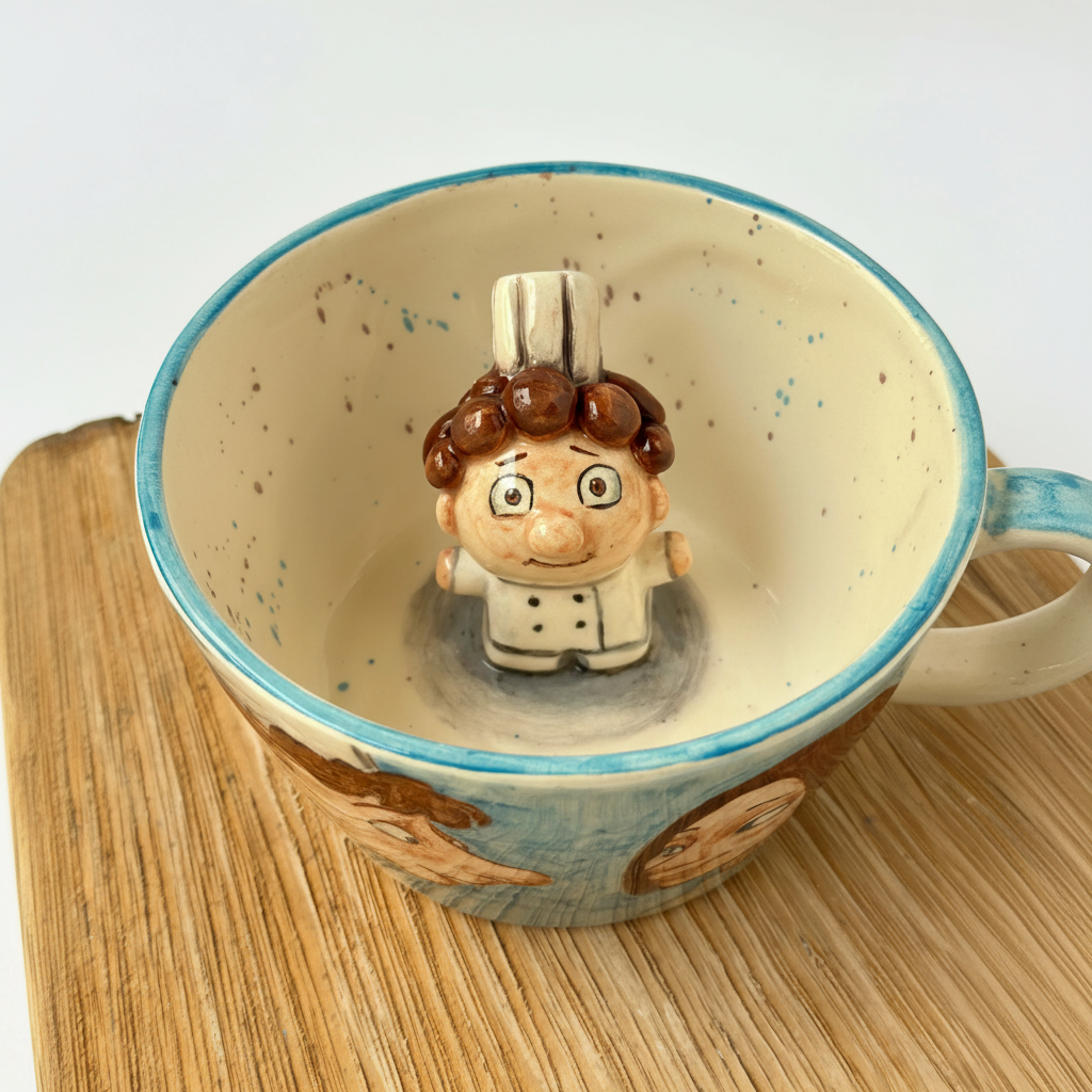 Handmade Ceramic Mug With Painted Chefs