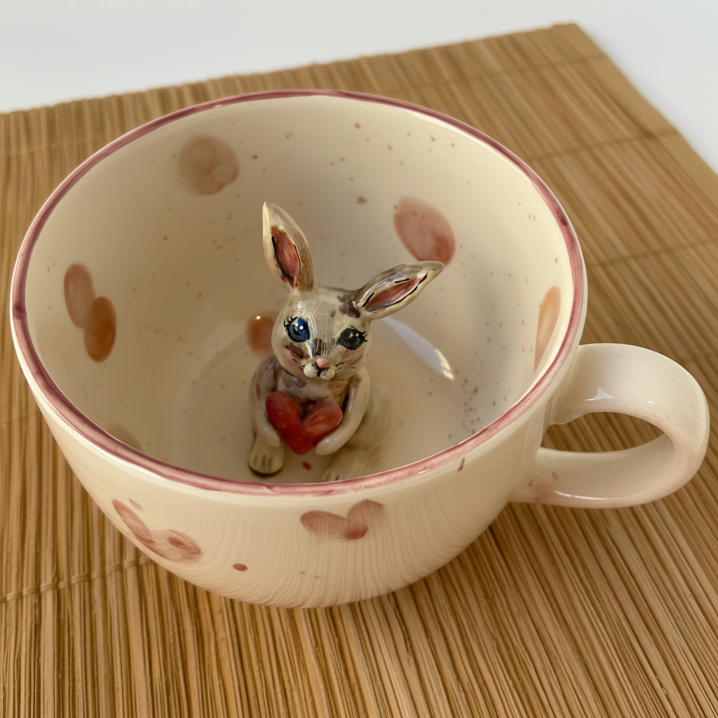 Bunny Figurine Sculpted Speckled Cup