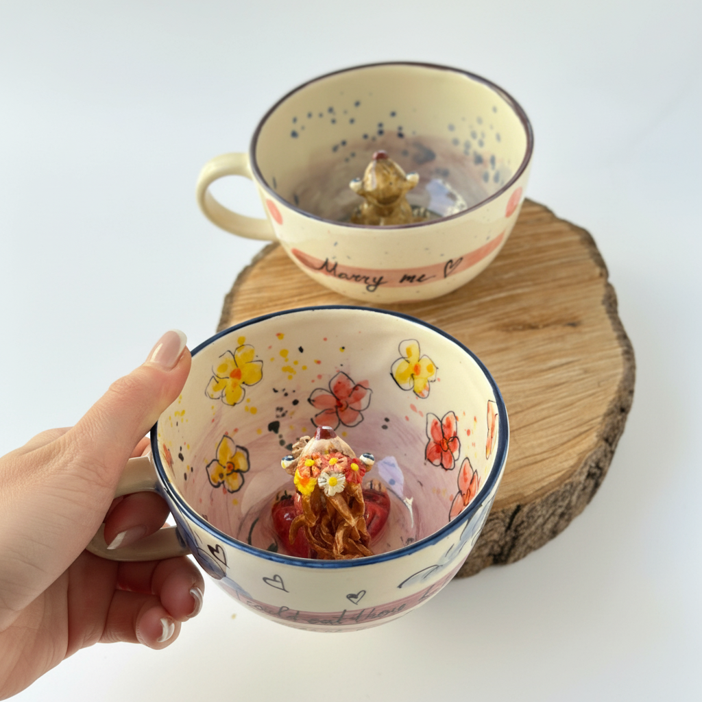 Handmade Natural Ceramic Couple Tea Mug Set