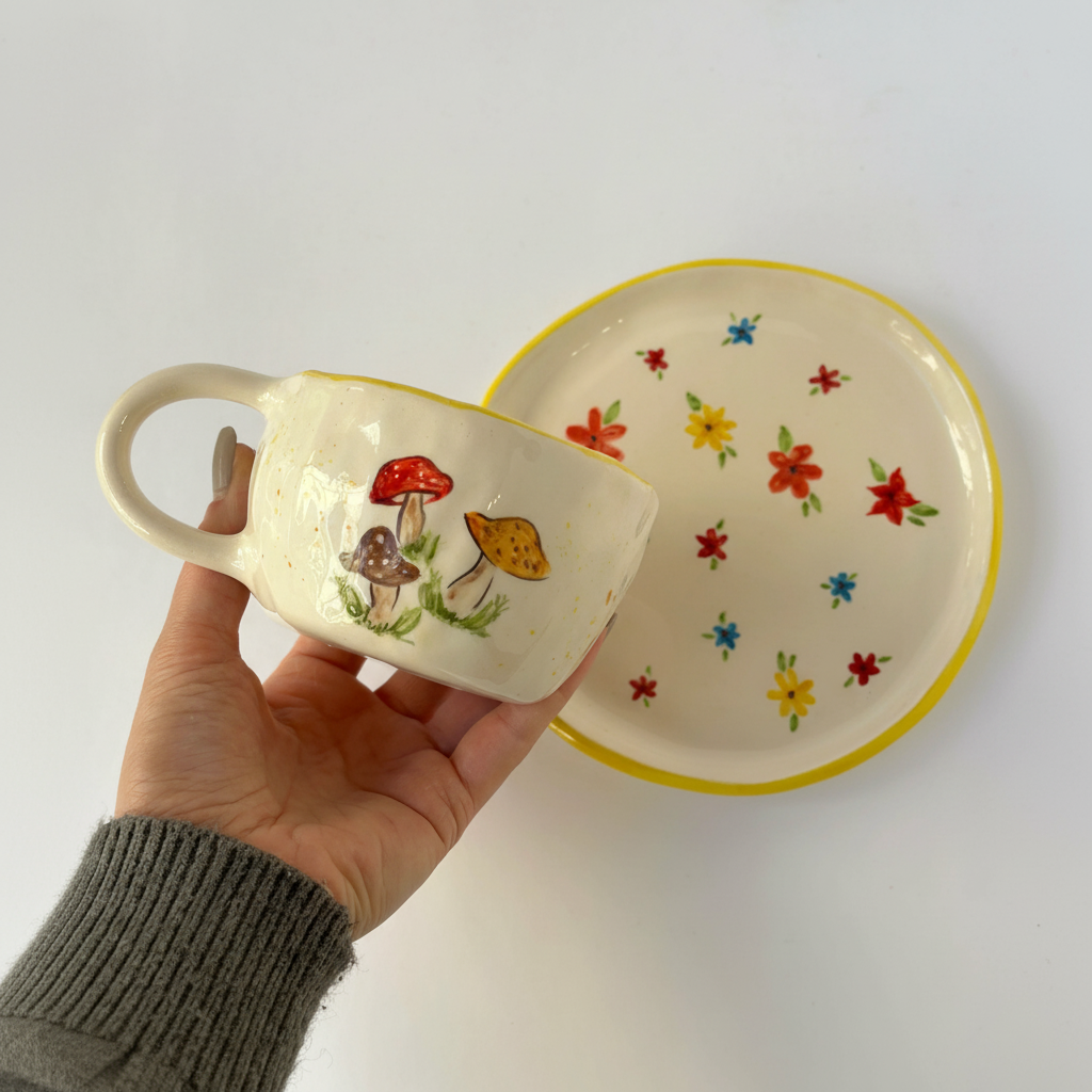 Handmade Ceramic Sheep Mug And Plate Set