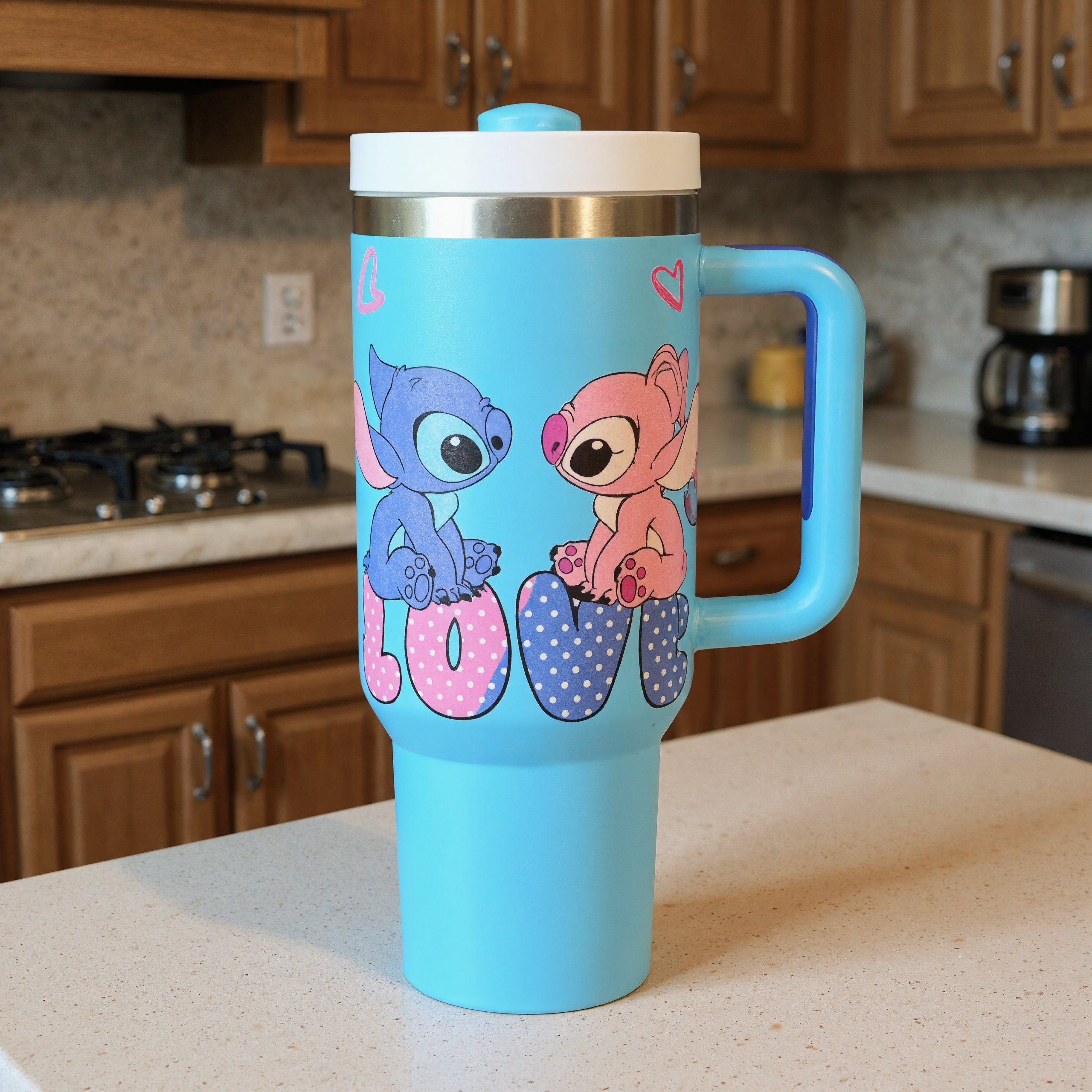 Stitch Cartoon Graphic Print 40oz Tumbler With Handle And Lid