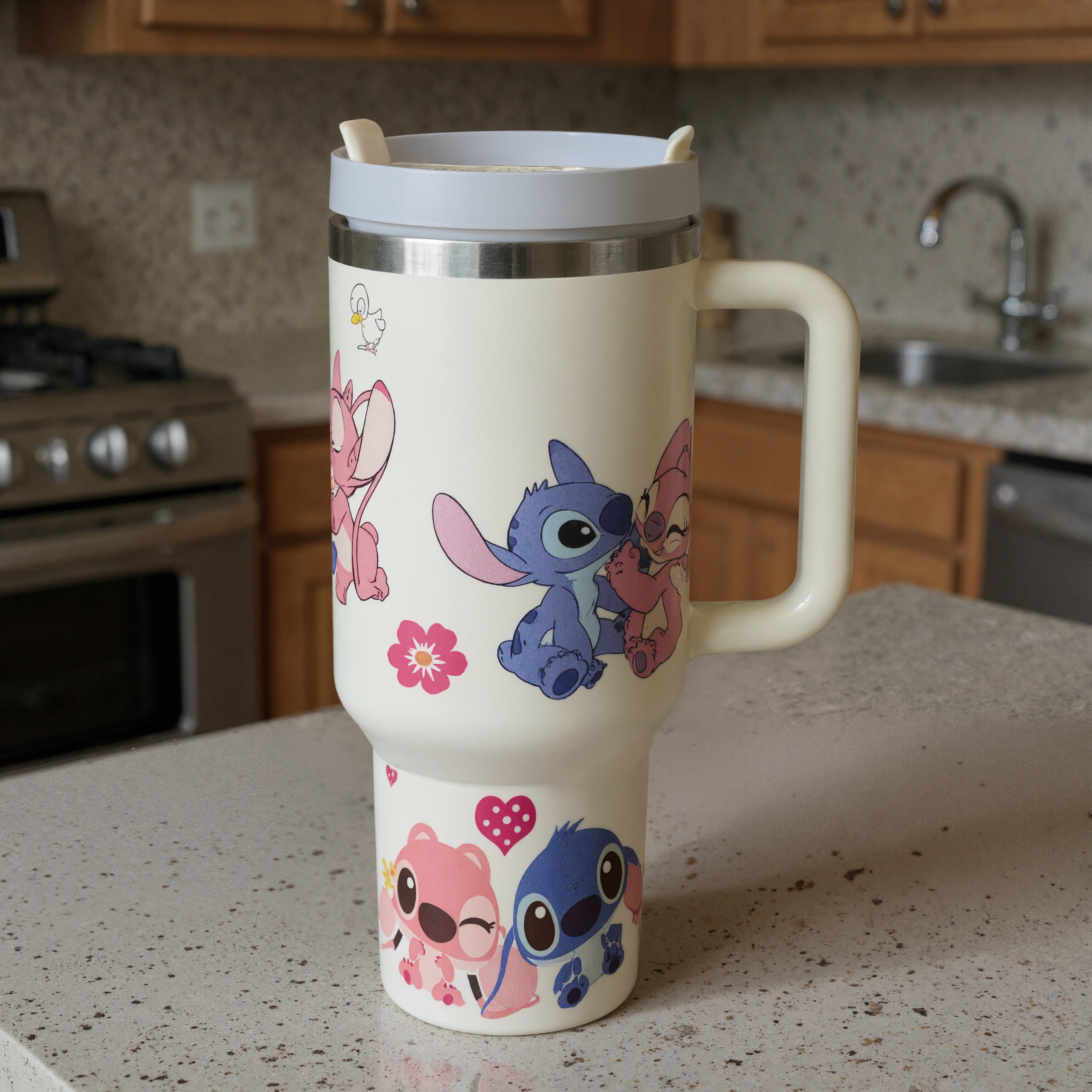 Stitch Cartoon Graphic Print 40oz Tumbler With Handle And Lid
