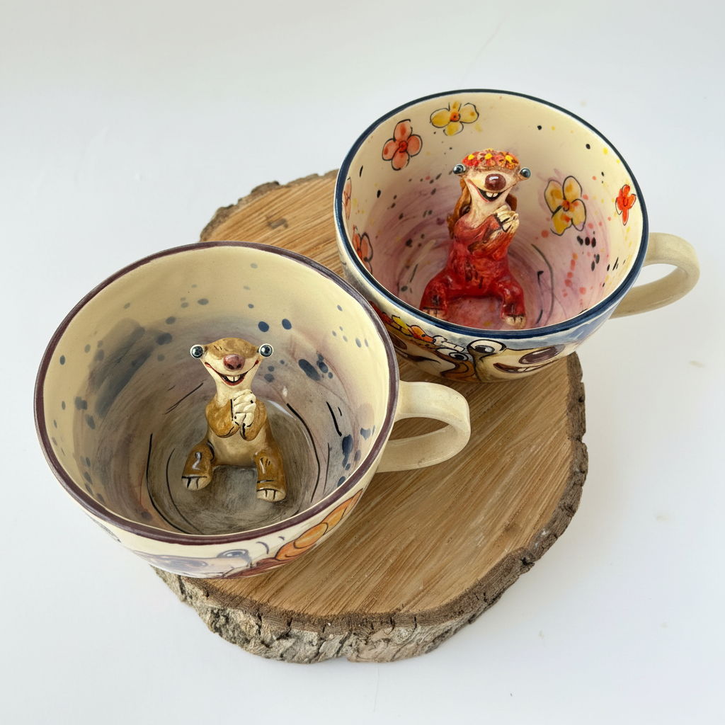 Handmade Natural Ceramic Couple Tea Mug Set