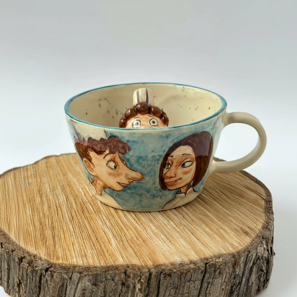 Handmade Ceramic Mug With Painted Chefs