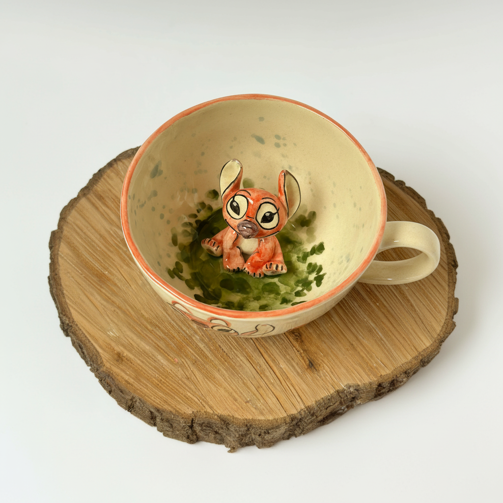 Handmade Pink Ceramic Character Coffee Mug