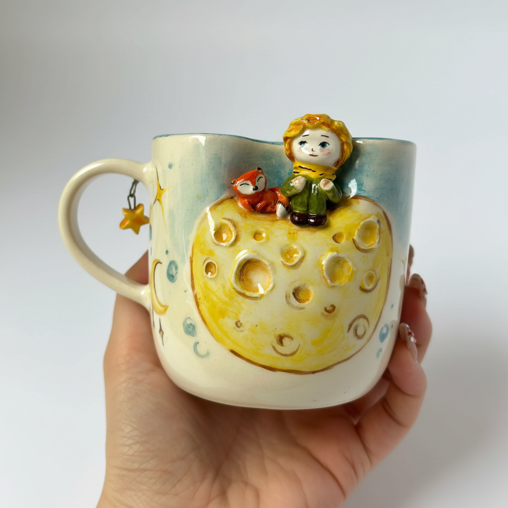 Prince Moon Fox Sculpted Stone Cup