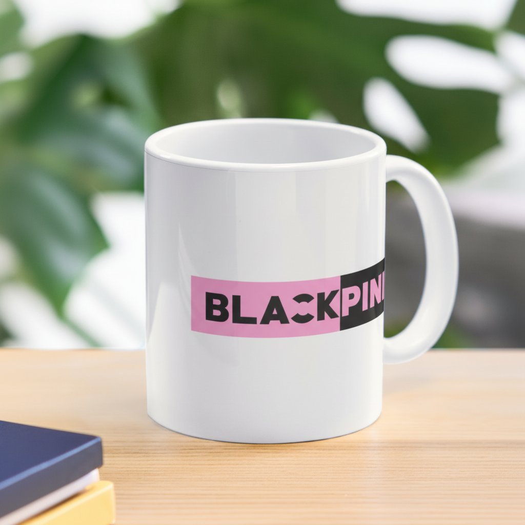 Blackpink Ceramic Coffee Mug With Pink Rectangle Design